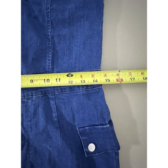 Active USA Women's M Notched Collar Halter Style Neck Denim Shorts Romper Blue - Picture 13 of 16